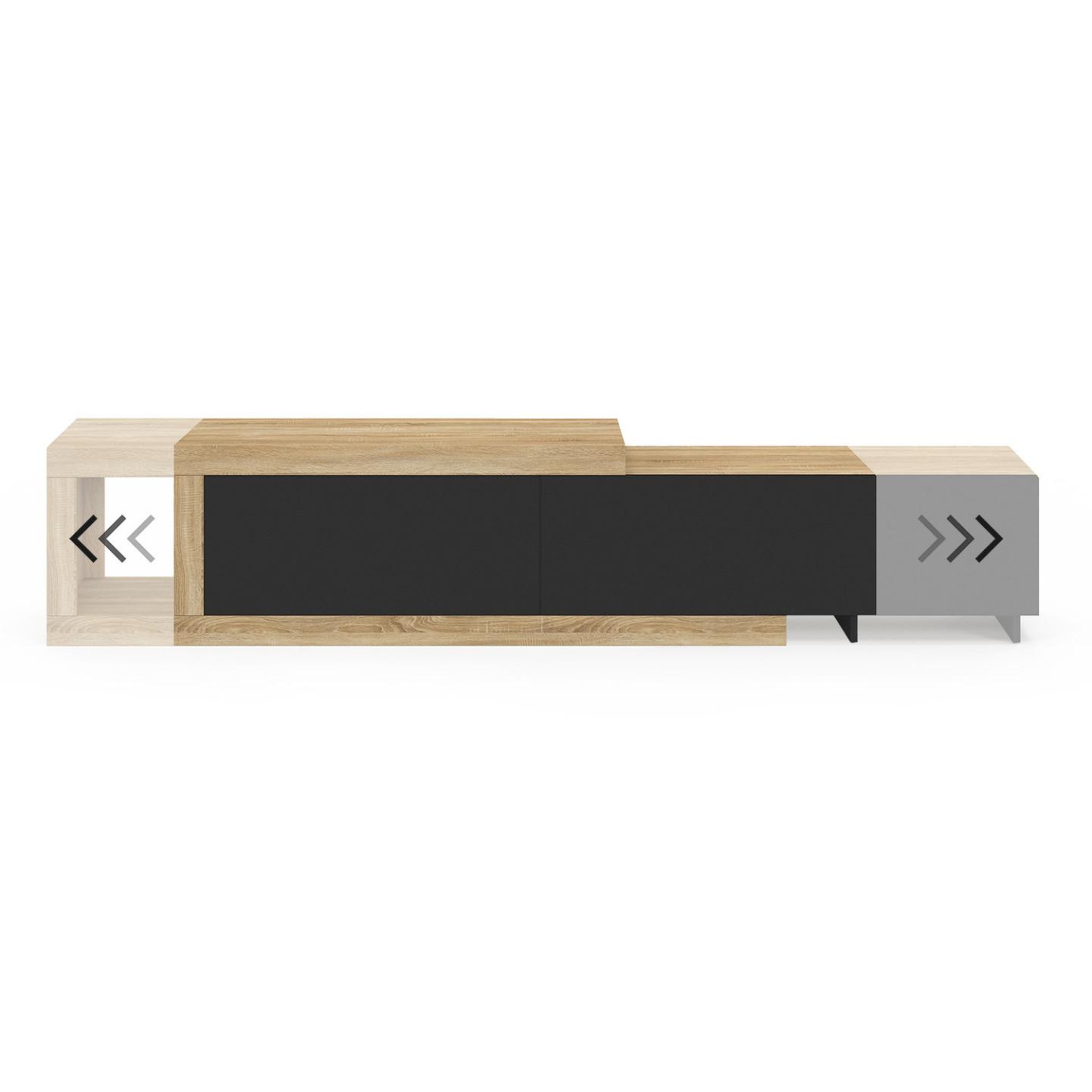 Voir la diapositive 5 : ID MARKET Meuble tv extensible 140-200 cm raphael 2 portes bois et noir