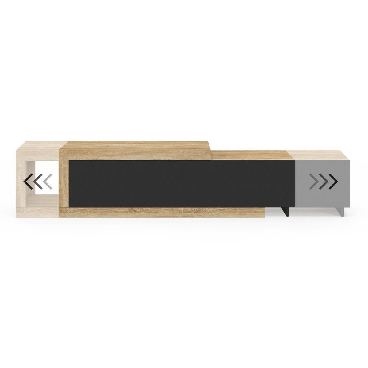 ID MARKET Meuble TV extensible 140-200 cm RAPHAEL 2 portes bois et noir