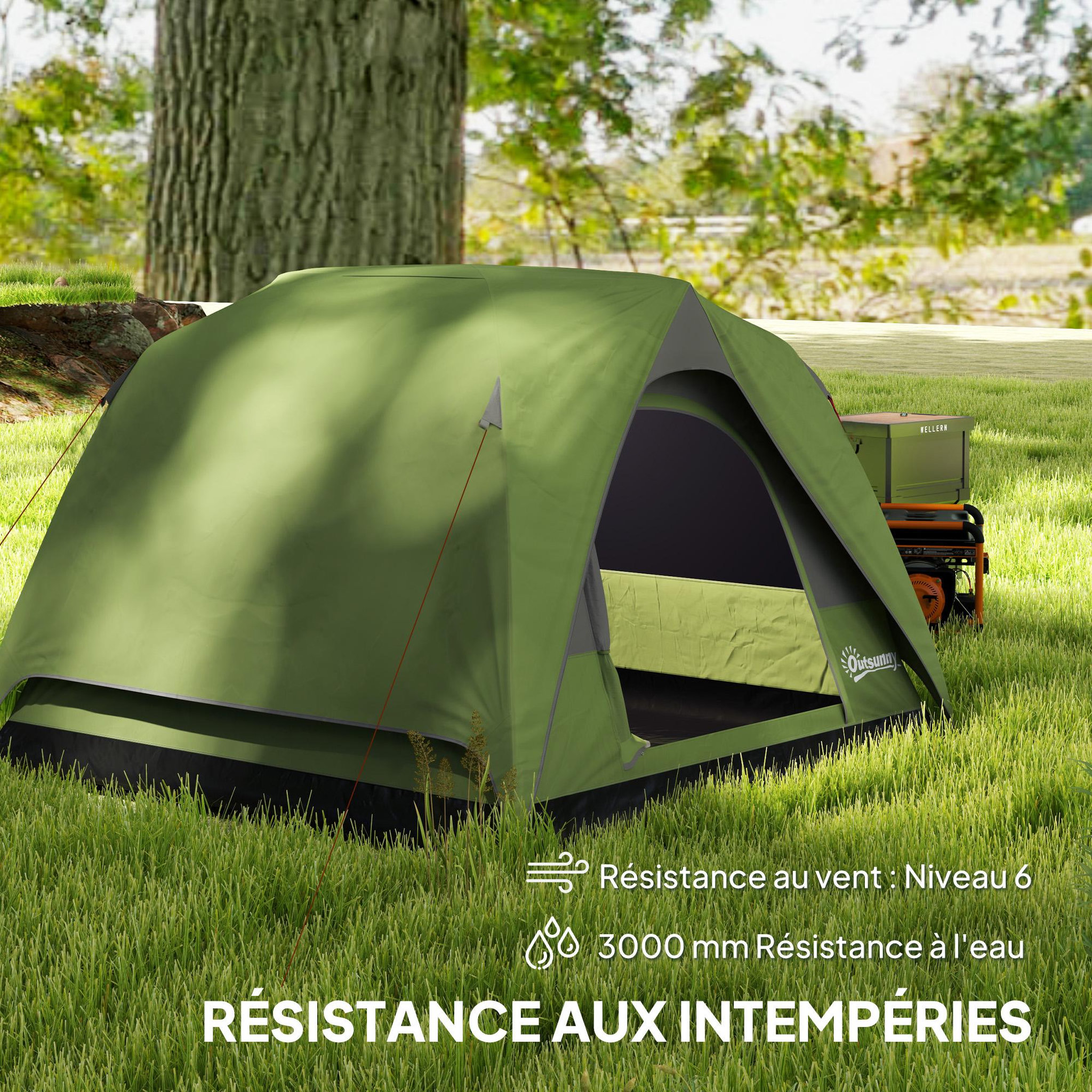 Voir la diapositive 6 : OUTSUNNY Tente de camping 2-3 personnes fenêtres, poche, sac de transport et crochet imperméabilité 3000 mm vert olive