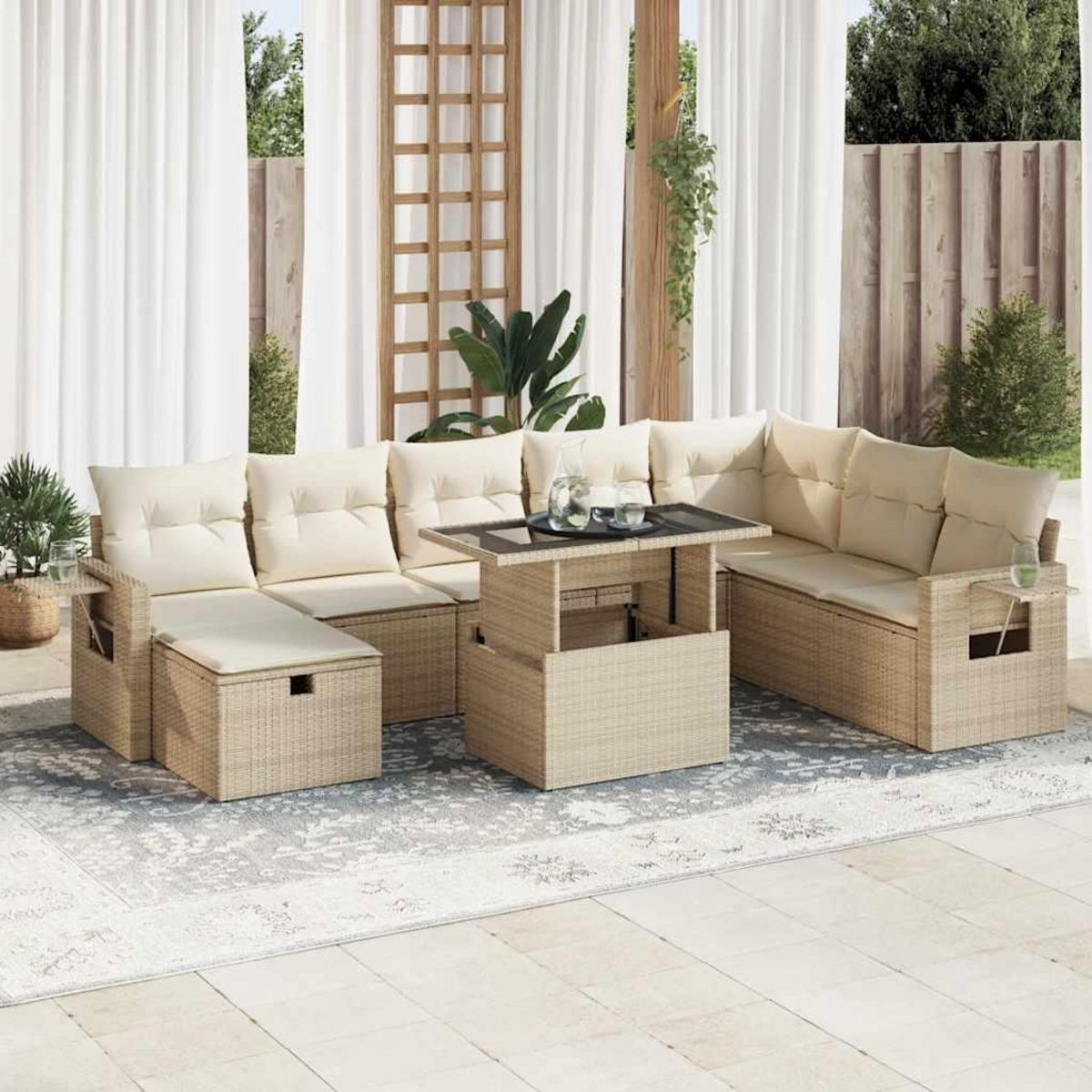 VIDAXL Salon de jardin avec coussins 9 pcs beige resine tressee