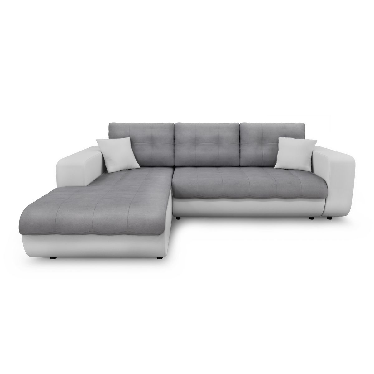 Canapé d'angle gauche convertible CLELIA, 4 places, tissu microfibre gris PU blanc ou noir