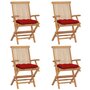 VIDAXL Chaises de jardin avec coussins rouge 4 pcs Bois de teck massif