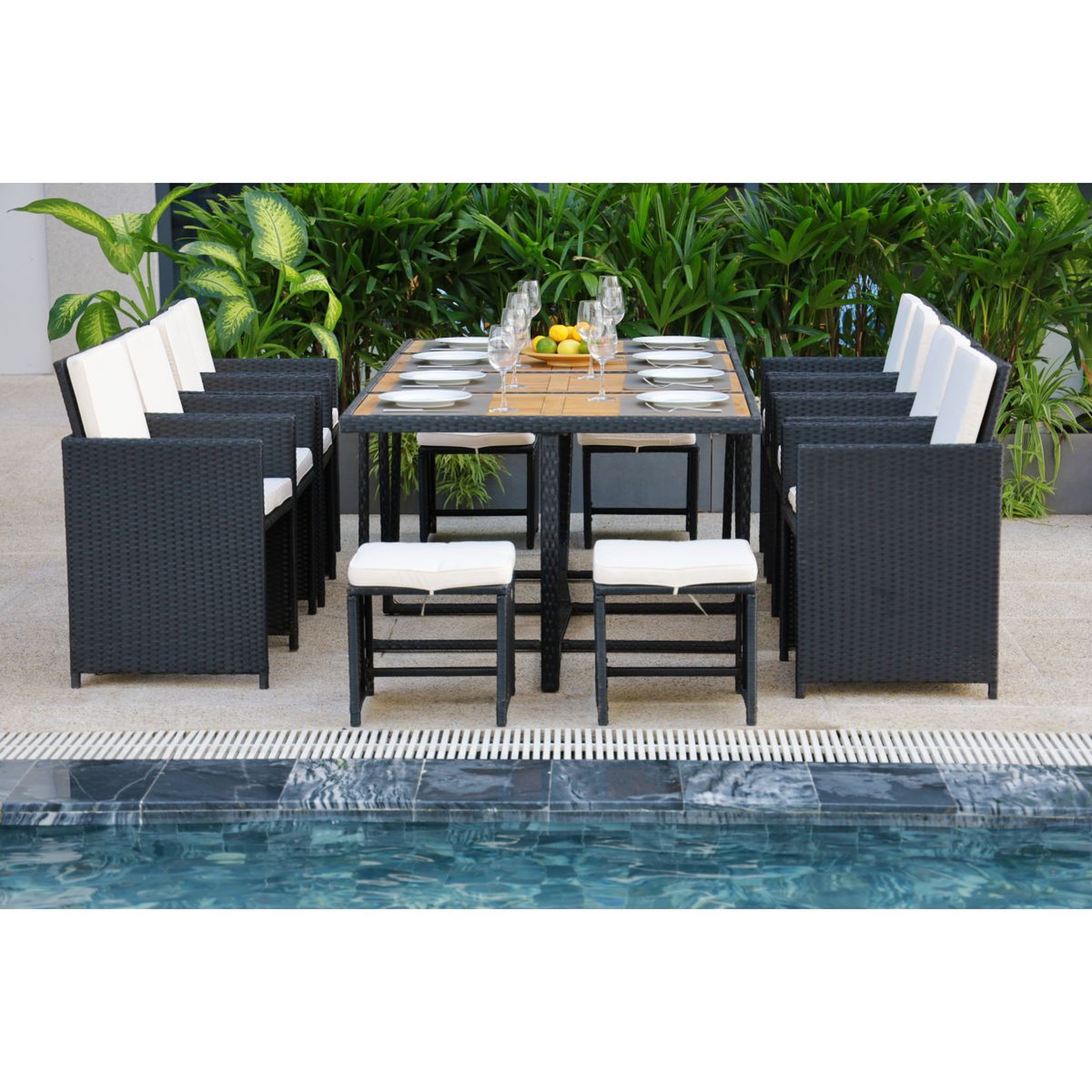 Voir la diapositive 1 : Beau rivage Salon de jardin en résine tressée noire 10/12 personnes BABYLON