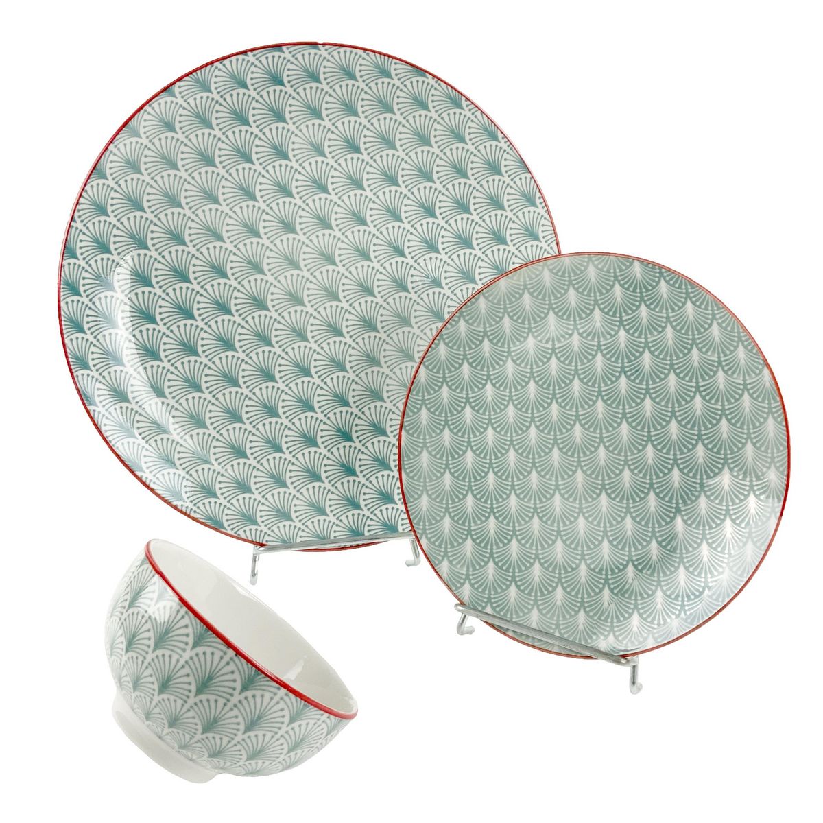 Service vaisselle 18 pièces en porcelaine vert