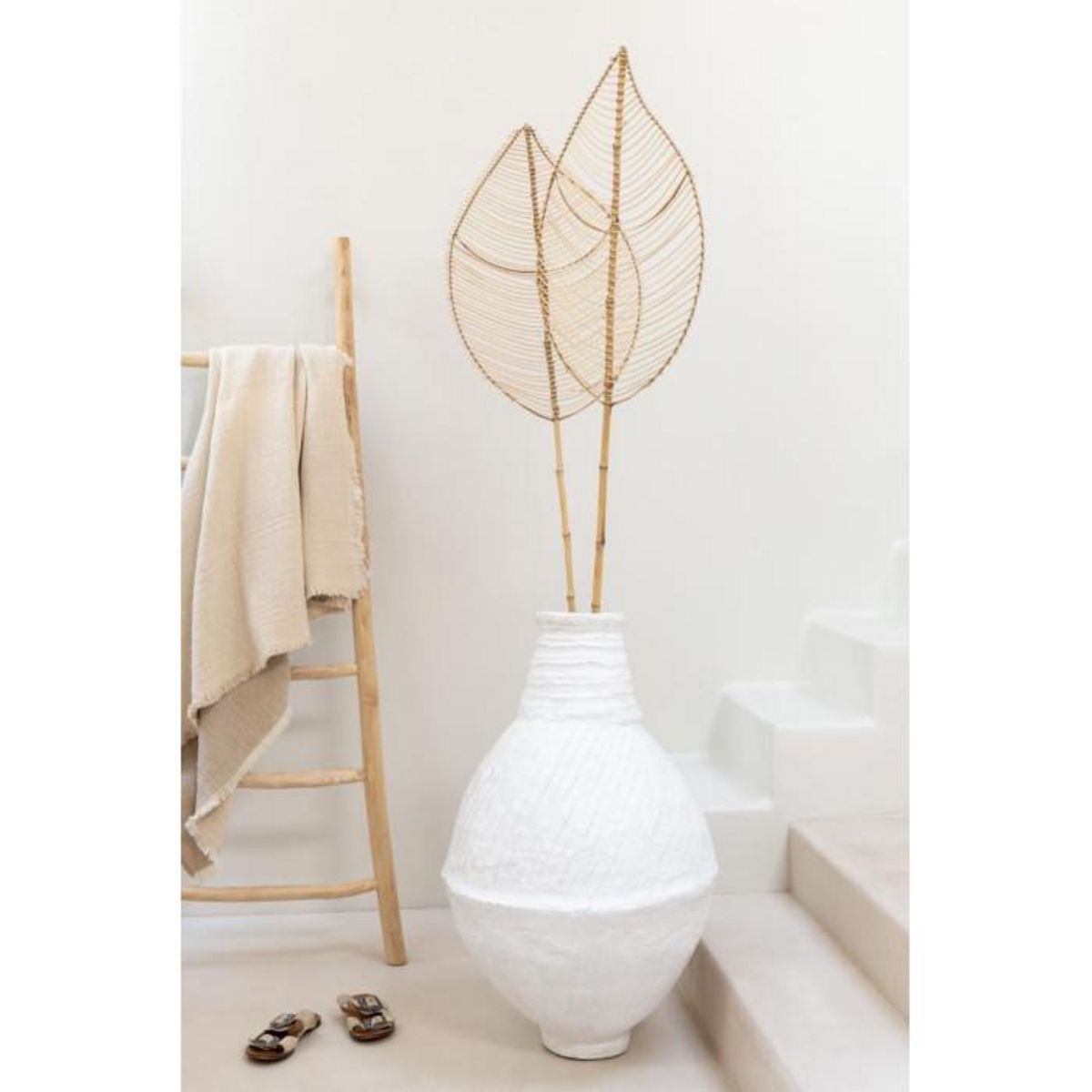 Paris Prix Pot Déco en Papier Maché  Laxmi  85cm Blanc