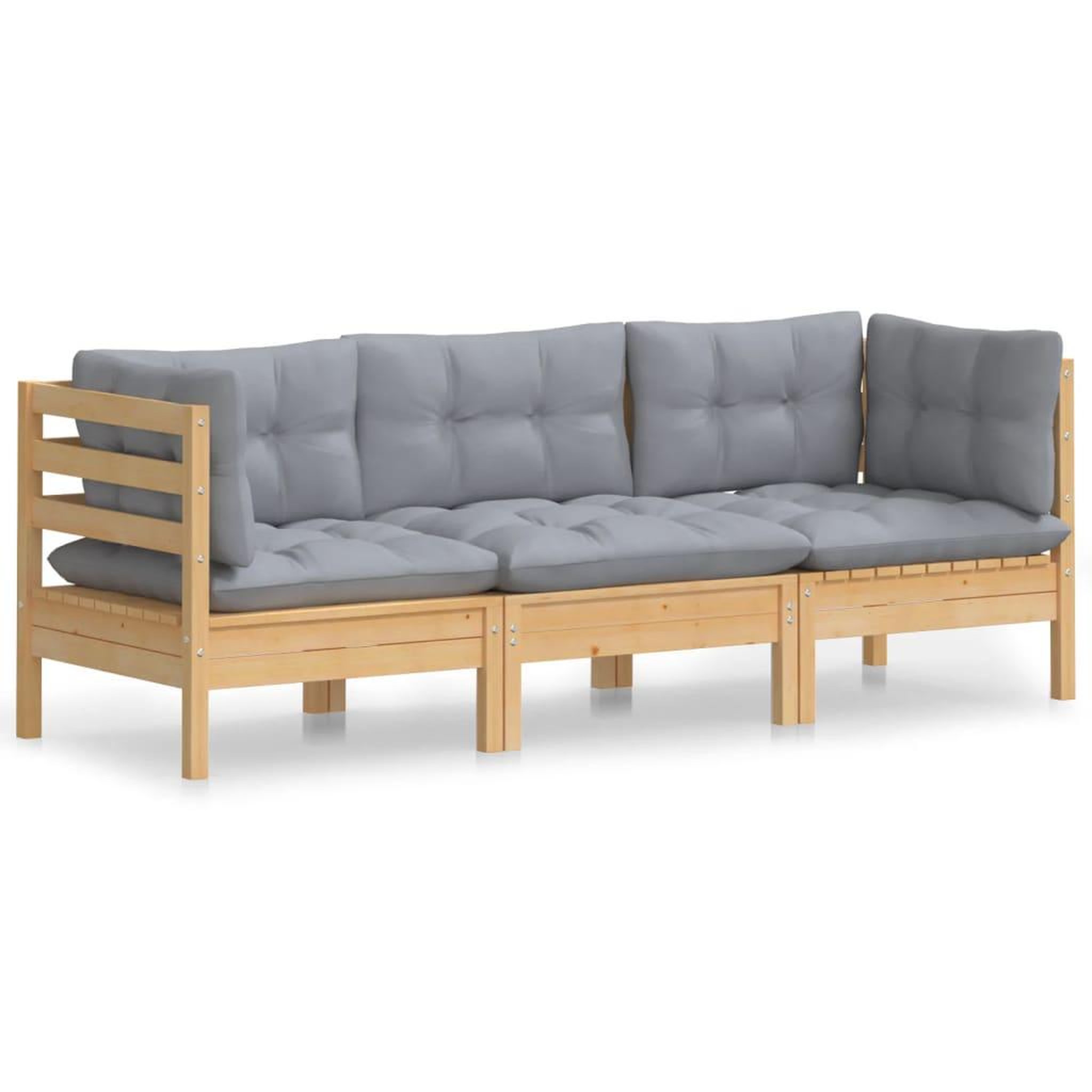 Voir la diapositive 2 : VIDAXL Canape 3 places de jardin et coussins gris Bois de pin solide