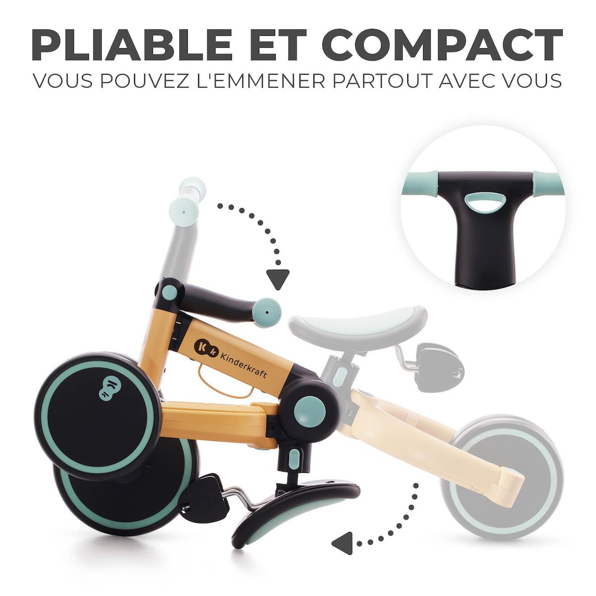 KINDERKRAFT Tricycle évolutif pliable 3 en 1 avec fonction draisienne