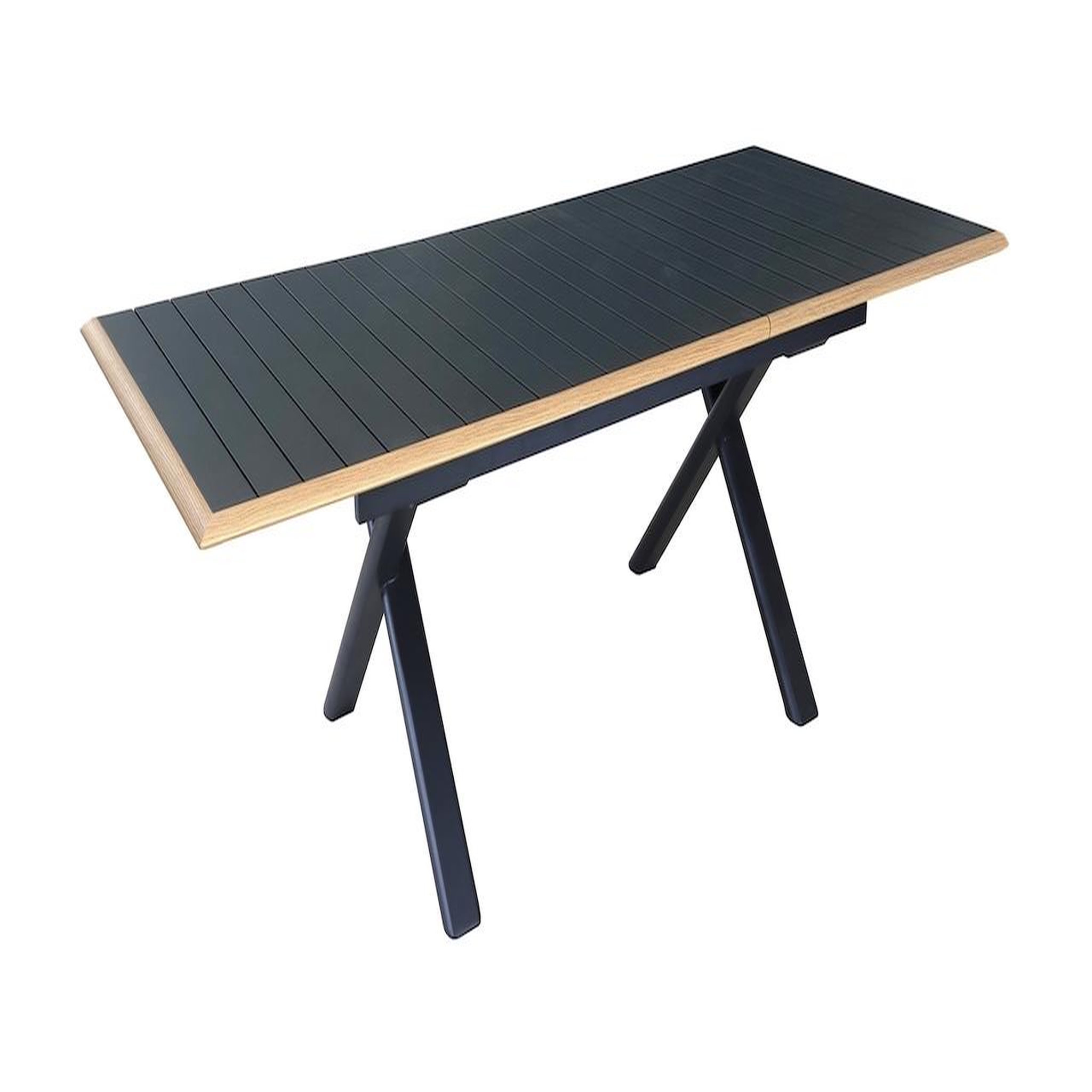 Proloisirs Table de repas extensible en aluminium - COLIBRI 187/247 x 100 - Allonge automatique - Coloris graphite et chêne