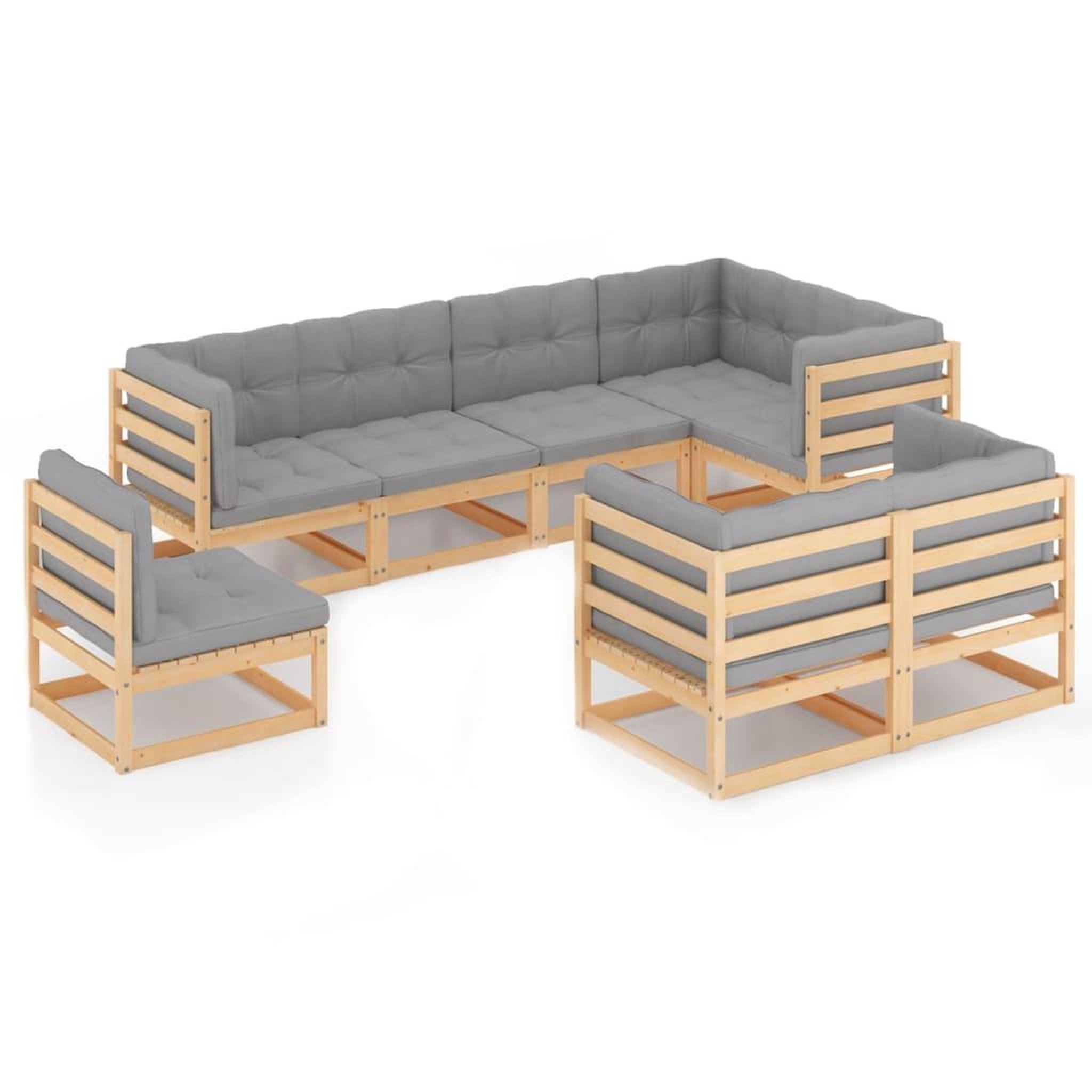Voir la diapositive 2 : VIDAXL Salon de jardin 8 pcs avec coussins Bois de pin massif