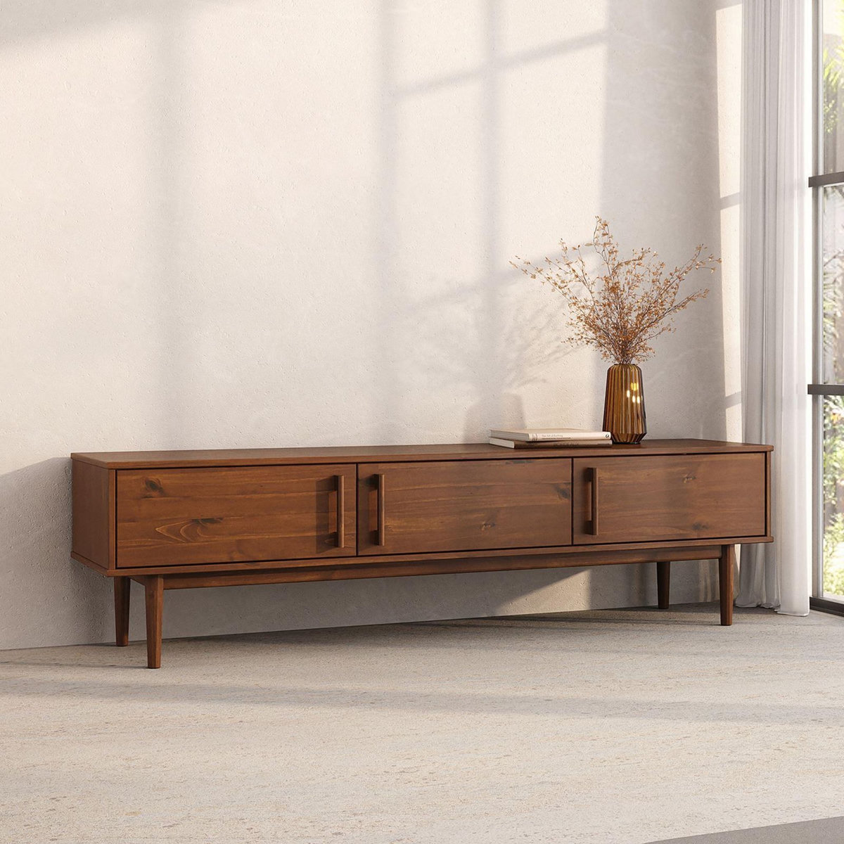 IDIMEX Meuble TV TECCA L 180 cm 3 portes en bois massif