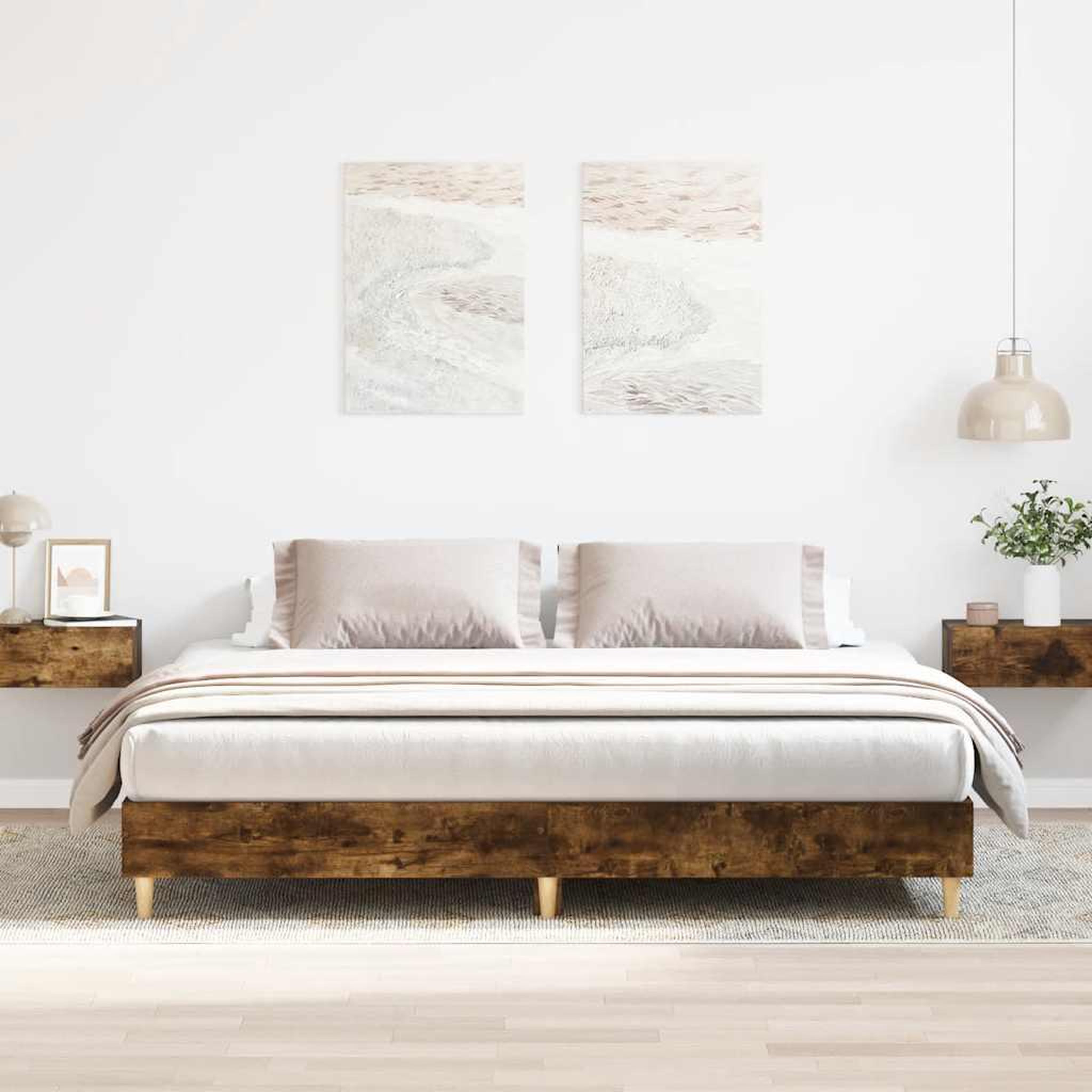 VIDAXL Cadre de lit sans matelas chene fume 200x200 cm bois ingenierie