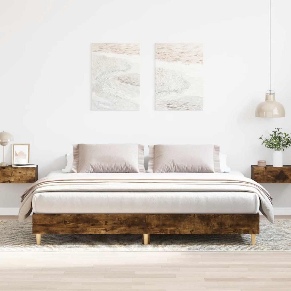 VIDAXL Cadre de lit sans matelas chene fume 200x200 cm bois ingenierie