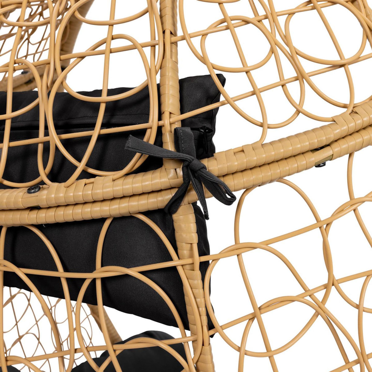 ID MARKET Fauteuil oeuf suspendu ajouré effet rotin avec coussin noir
