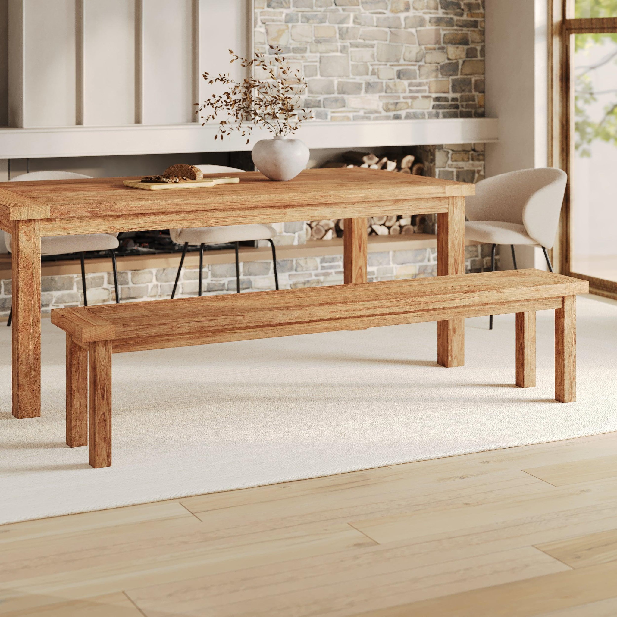 Voir la diapositive 2 : MAISON PAVANE Banc 3 places en bois de teck recyclé 200 cm-mémo