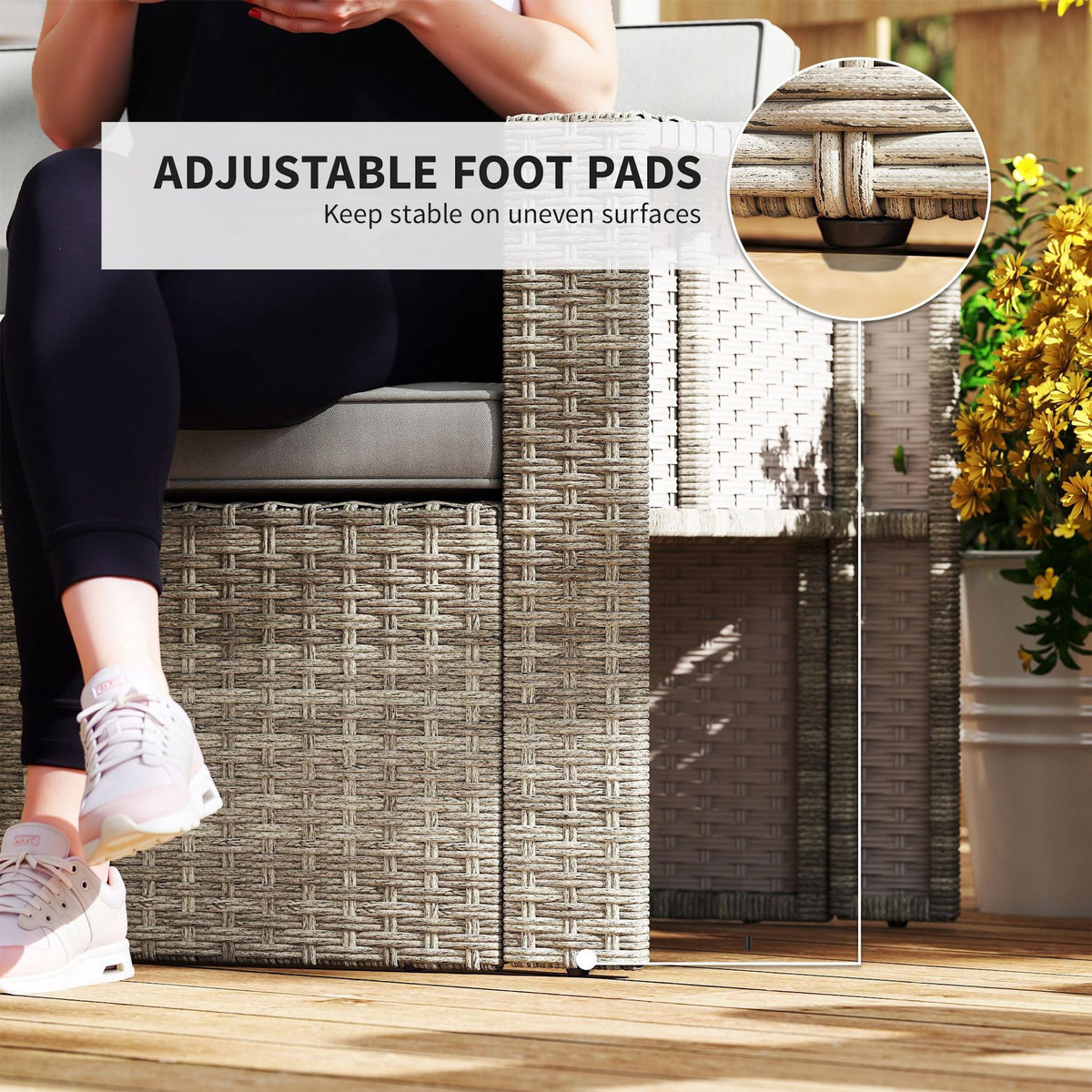 OUTSUNNY Salon de Jardin 6 personnes 6 pièces encastrable résine coussins déhoussables gris