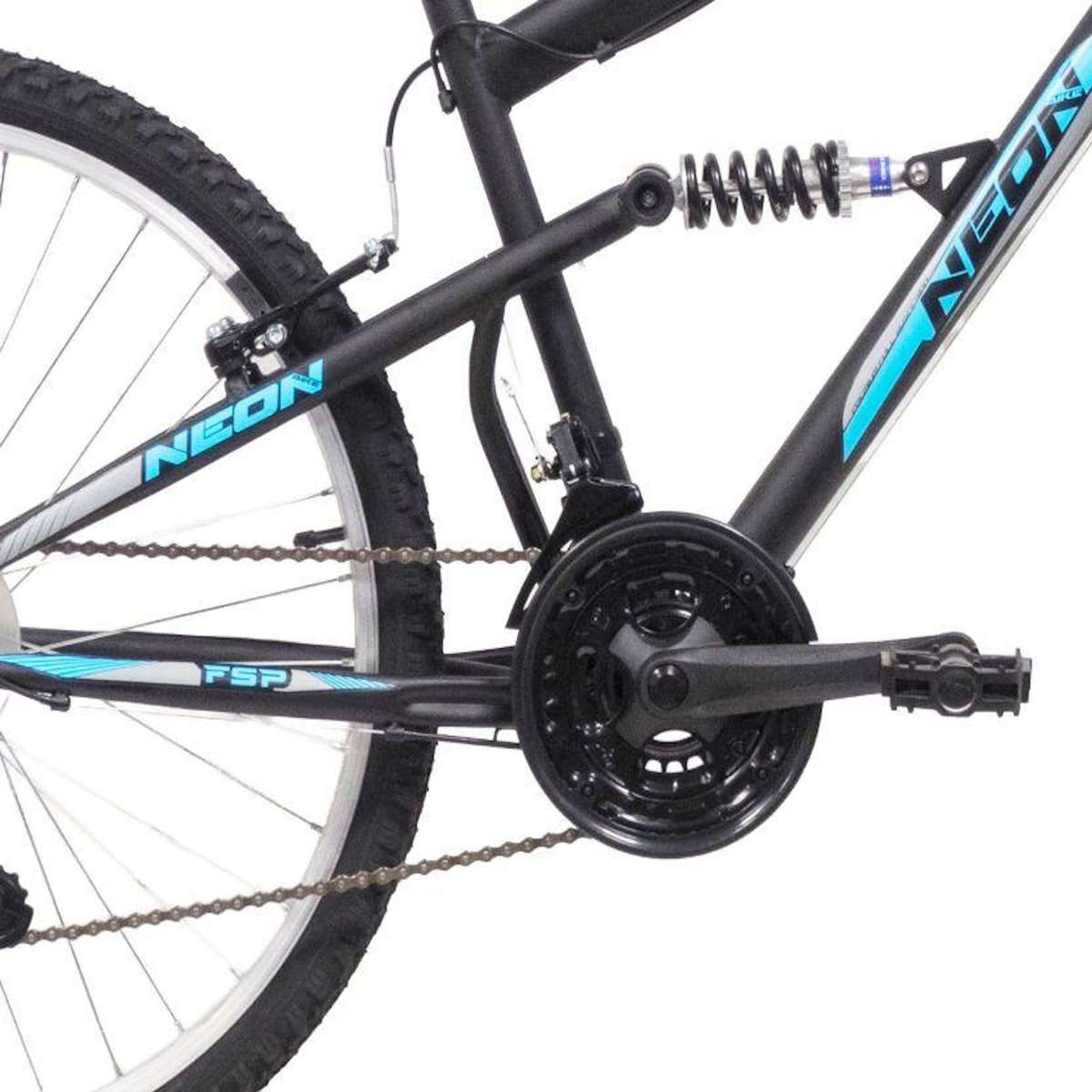 Vélo VTT 26'' NEON - Cadre Acier Suspendu - Fourche Télescopique - 18 Vitesses - Dérailleur Shimano - Poignées Tourantes