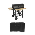 SWEEEK Barbecue américain charbon de bois - Serge noir - Smoker américain avec aérateurs. récupérateur de cendres. fumoir. housse