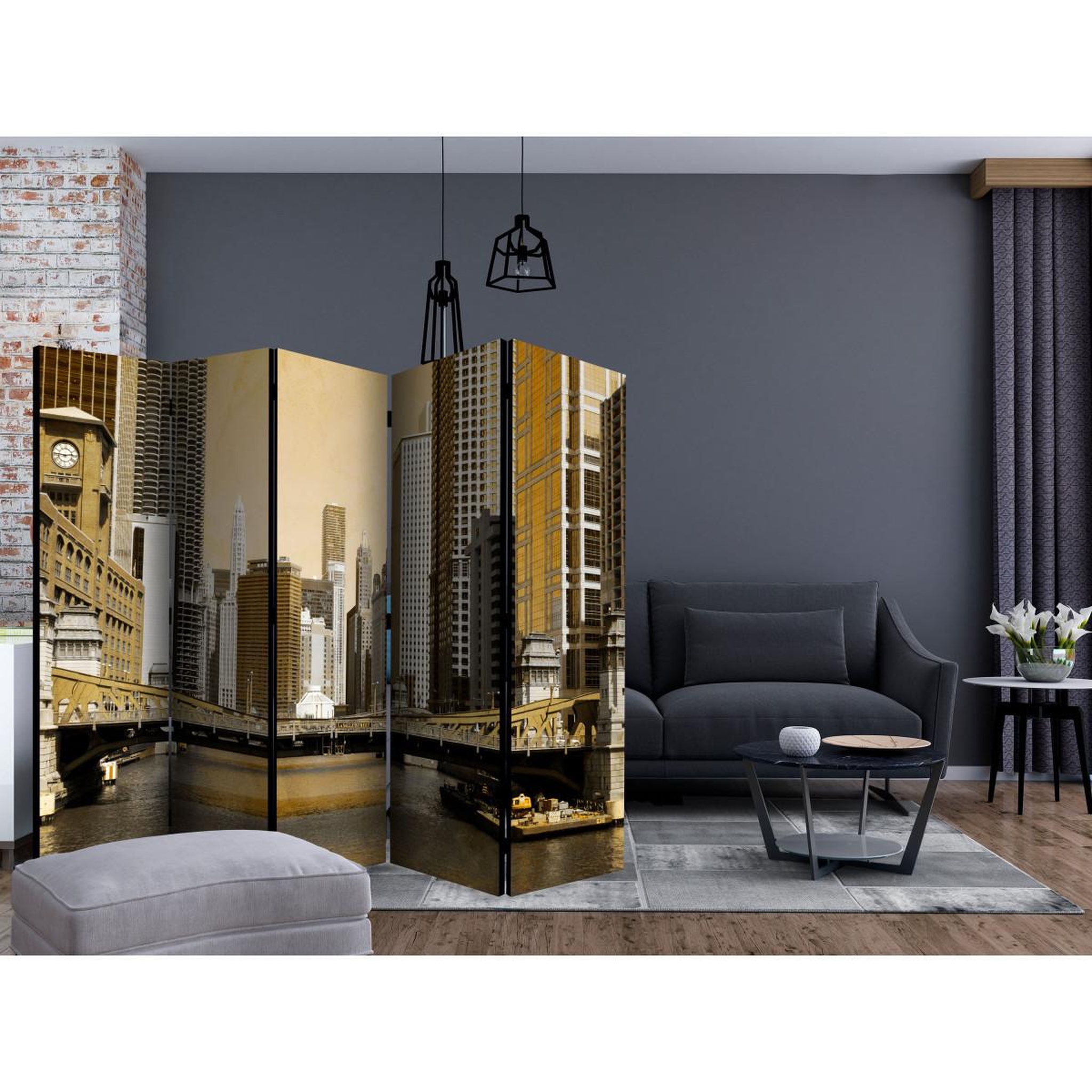 Voir la diapositive 2 : Paris Prix Paravent 5 volets  chicago's bridge vintage effect  172x225cm