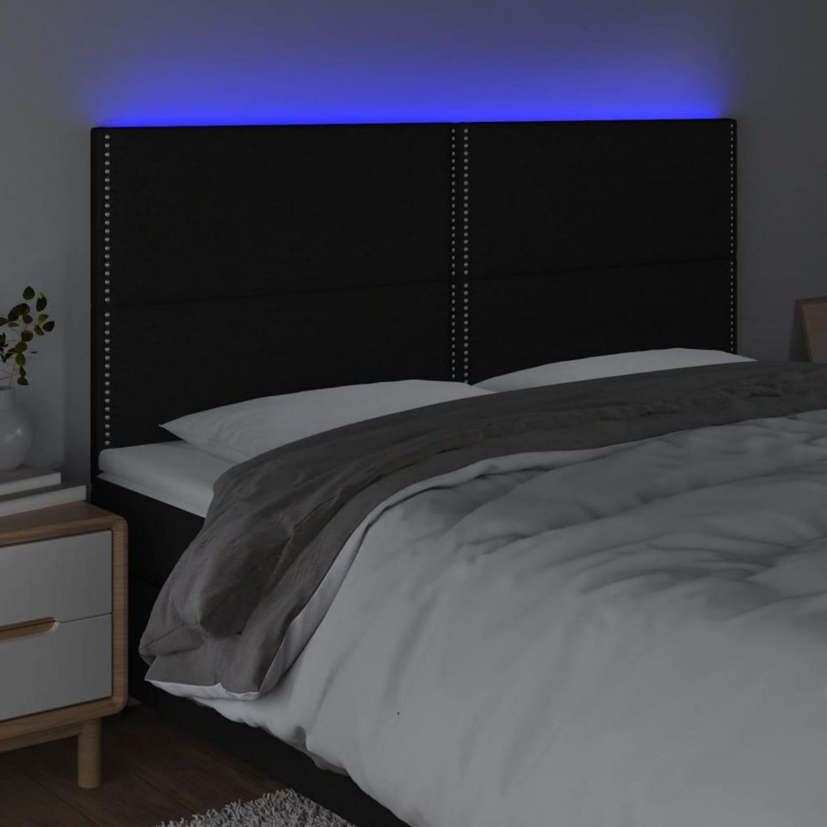 VIDAXL Tete de lit a LED Noir 200x5x118/128 cm Tissu