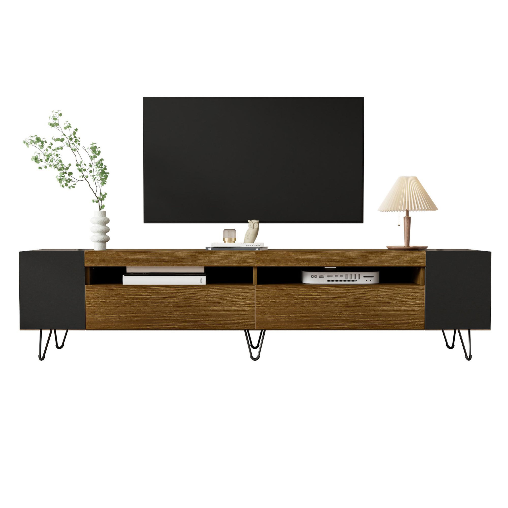 MERAX Meuble tv noir+naturel 180 cm mdf