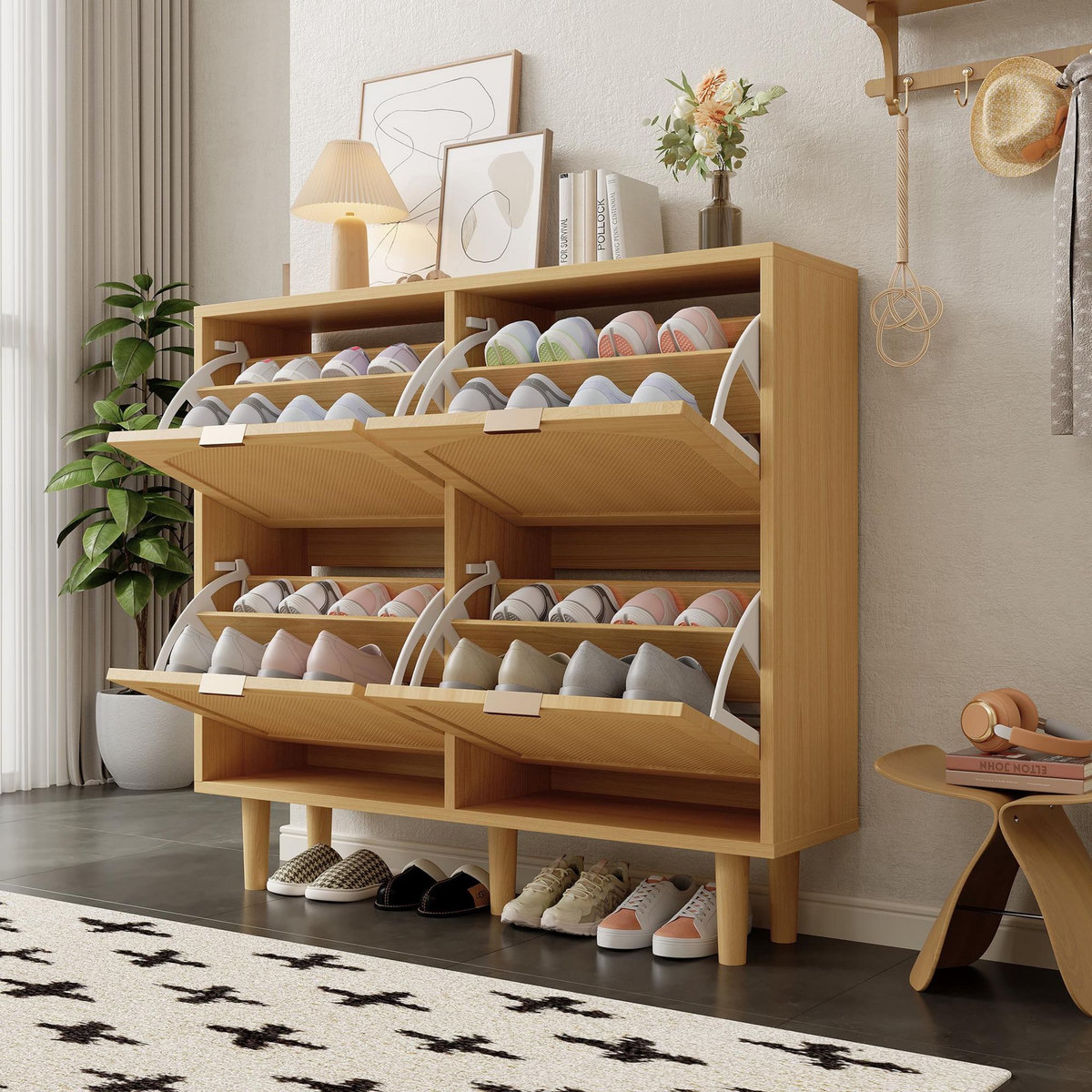 MERAX Meuble à chaussures 16 paires 4 étagères coloris naturel panneaux de particules