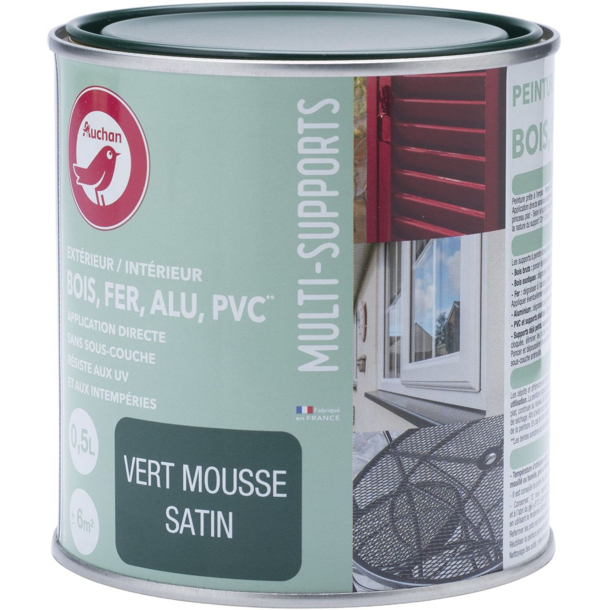 AUCHAN Peinture multi support extérieur 0,5L satin vert mousse 