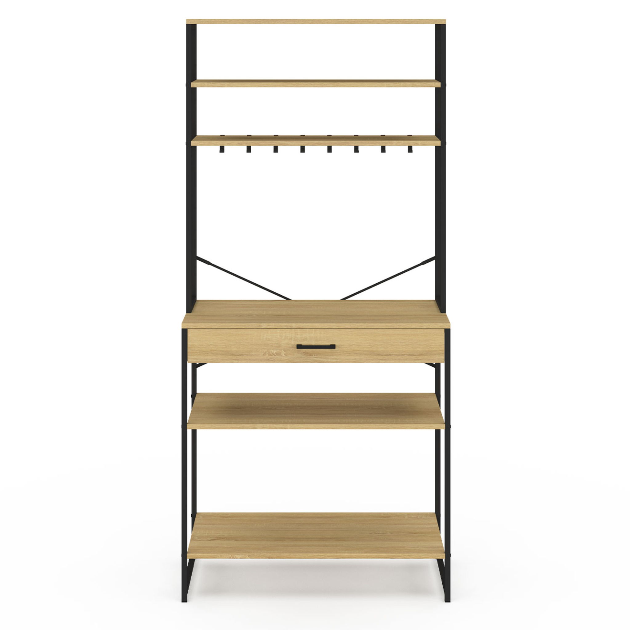 Voir la diapositive 3 : ID MARKET Etagère de cuisine 80 cm detroit avec tiroir et crochets design industriel