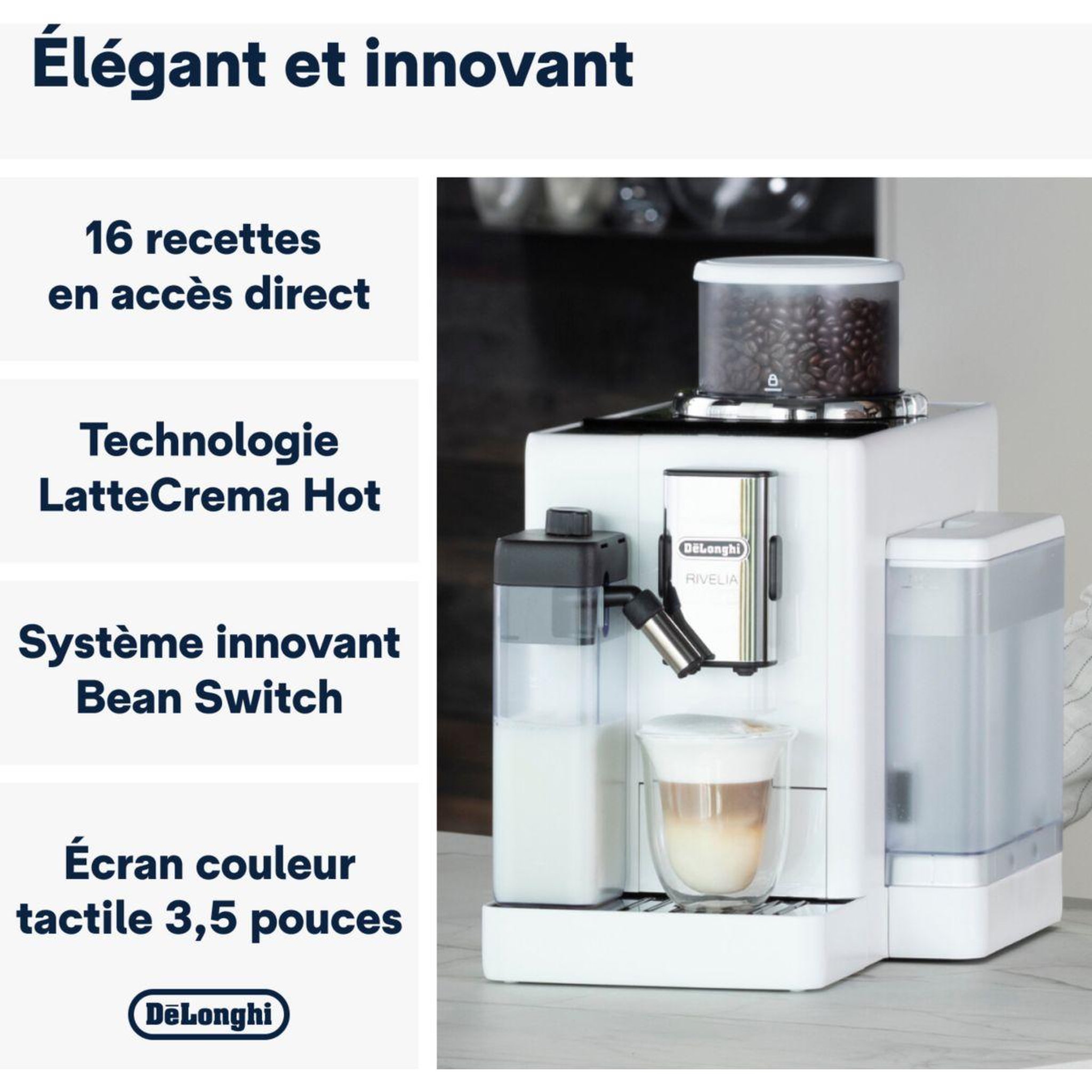 Voir la diapositive 2 : DELONGHI Expresso broyeur feb4455.w rivelia latte blanche