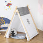 Voir la diapositive 2 : HOMCOM Tente teepee indien enfant motif étoiles - dim. 1,3L x 1,11I x 1,36H m - 2 portes refermables, fenêtre - structure bois, toile polyester coton gris blanc