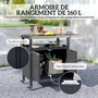 Voir la diapositive 3 : OUTSUNNY Desserte de jardin desserte plancha barbecue - 2 portes, tablette pliable, 3 crochets - acier noir acier inox