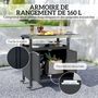 Voir la diapositive 3 : OUTSUNNY Desserte de jardin desserte plancha barbecue - 2 portes, tablette pliable, 3 crochets - acier noir acier inox