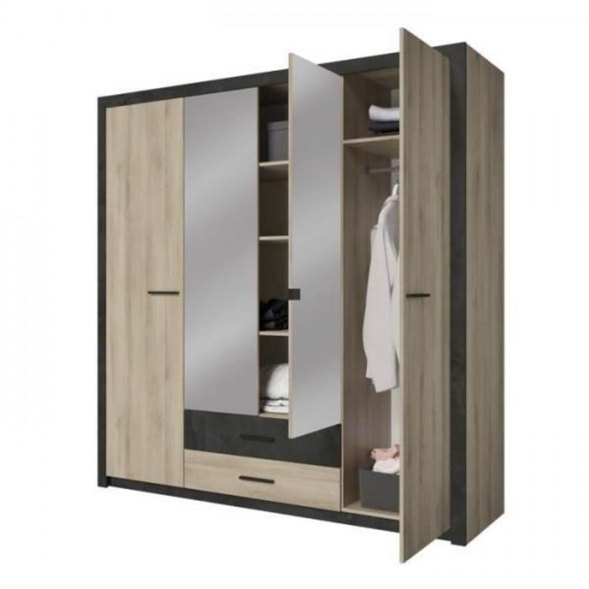 Demeyere Armoire - Décor Chene Kronberg - 4 portes et 2 tiroirs - Chambre - L 198 x H 203,1 x 56,6 cm - COLORADO