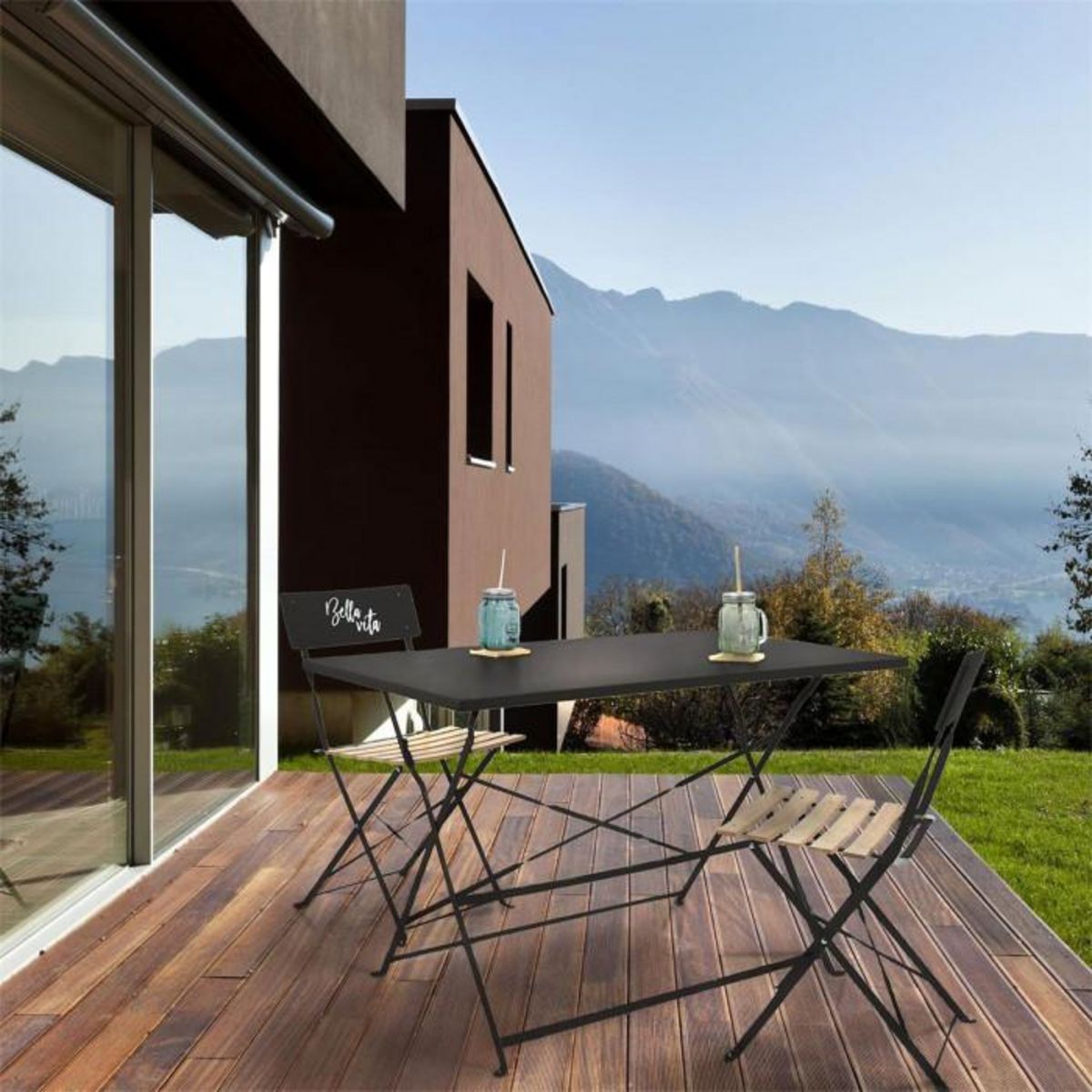 Paris Prix Table de Jardin Pliante  Palerme  110cm Noir