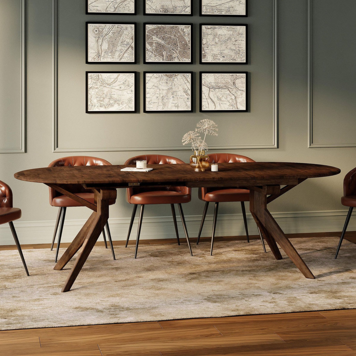 Rendez vous déco Table extensible en bois d'hévéa massif foncé 6 à 10 personnes - Oli