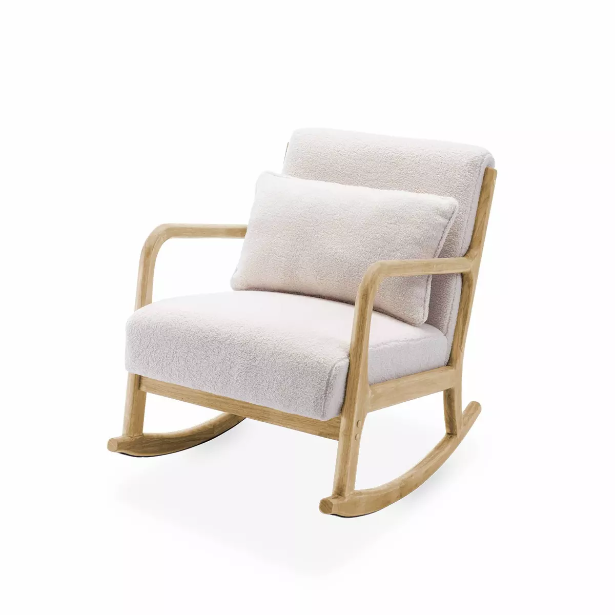 ALICE'S HOME Fauteuil à bascule design en bois et tissu. bouclettes blanches. 1 place. rocking chair scandinave