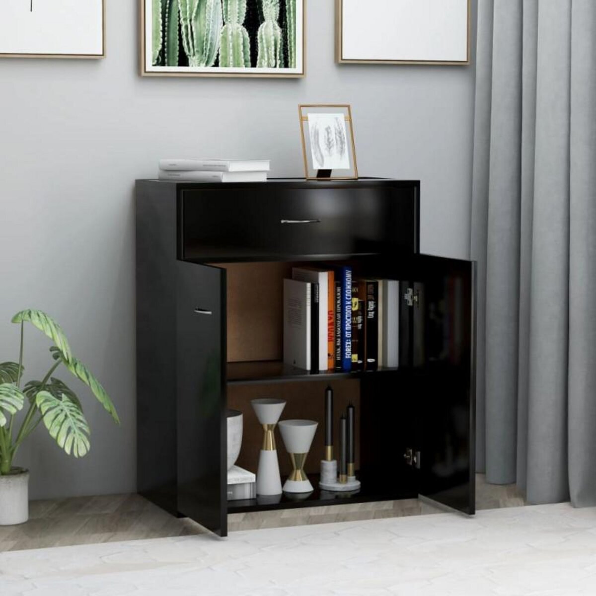 VIDAXL Buffet noir 60x30x75 cm bois d ingénierie