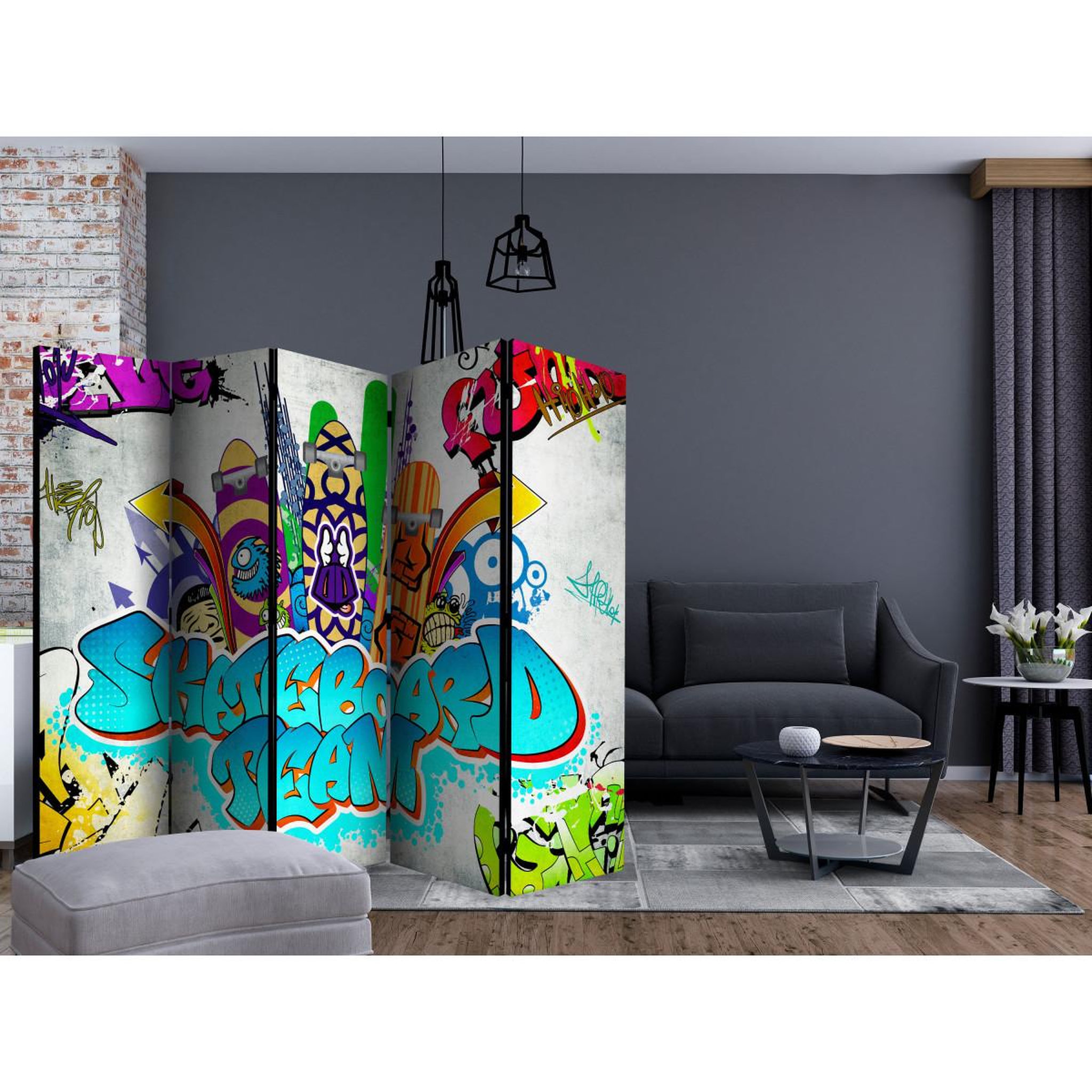 Voir la diapositive 2 : Paris Prix Paravent 5 volets  skateboard team  172x225cm