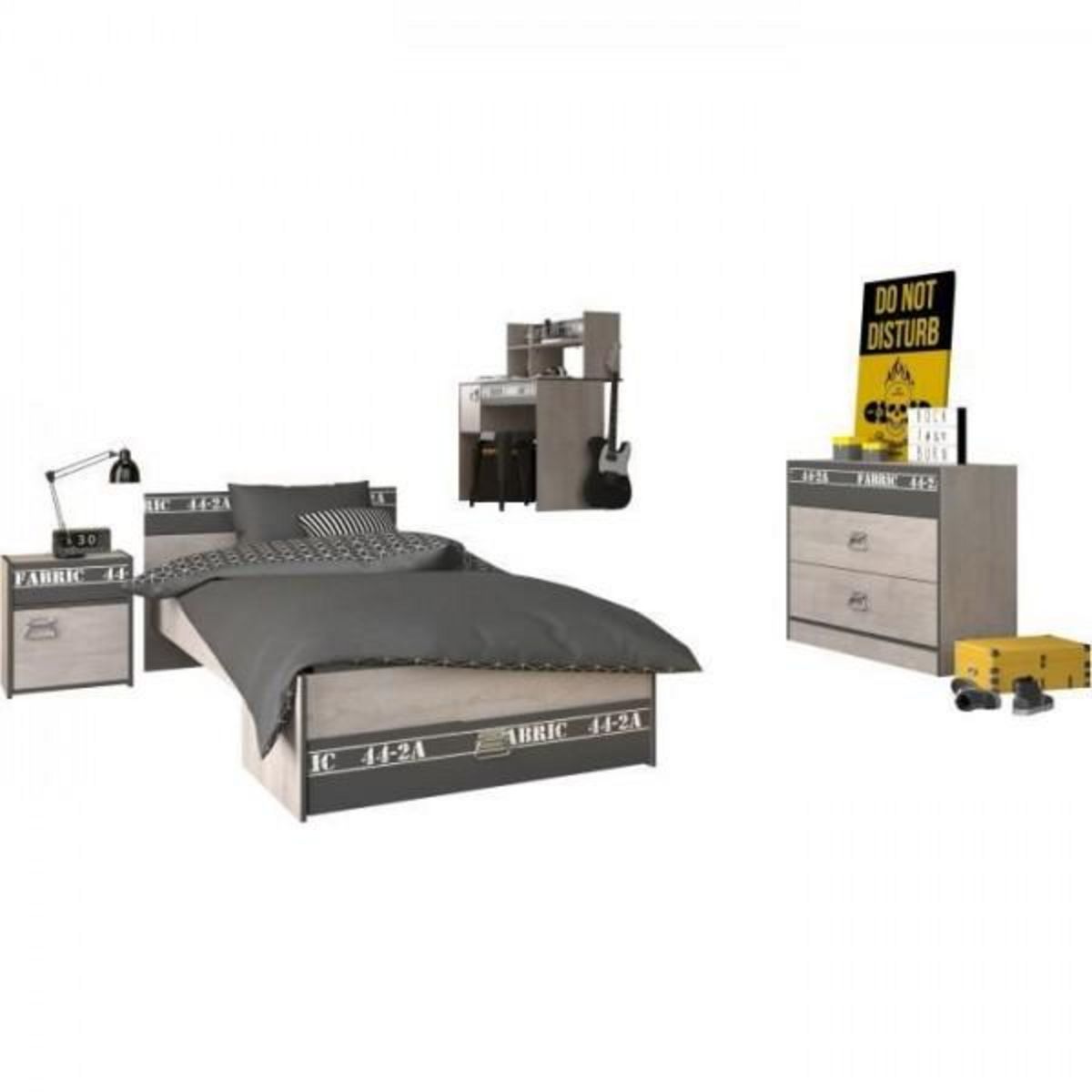 PARISOT PARISOT Chambre enfant complete - Industriel - Décor gris loft et ombre - l 90 x L 200 cm - NOA