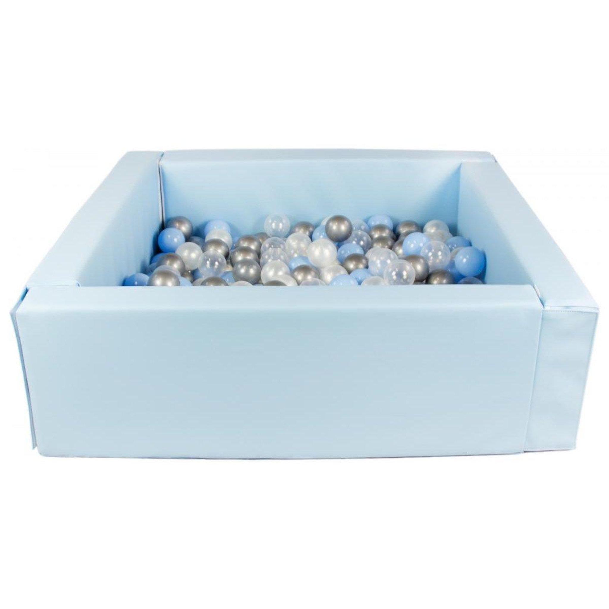 VELINDA Piscine à balles carrée avec 200 balles - bleu clair/perle, transparent, bleu clair, argent