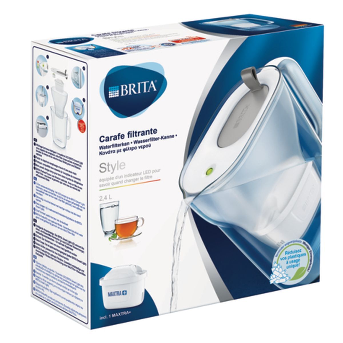BRITA Carafe filtrante Style grise + 1 filtre MAXTRA+ inclus         