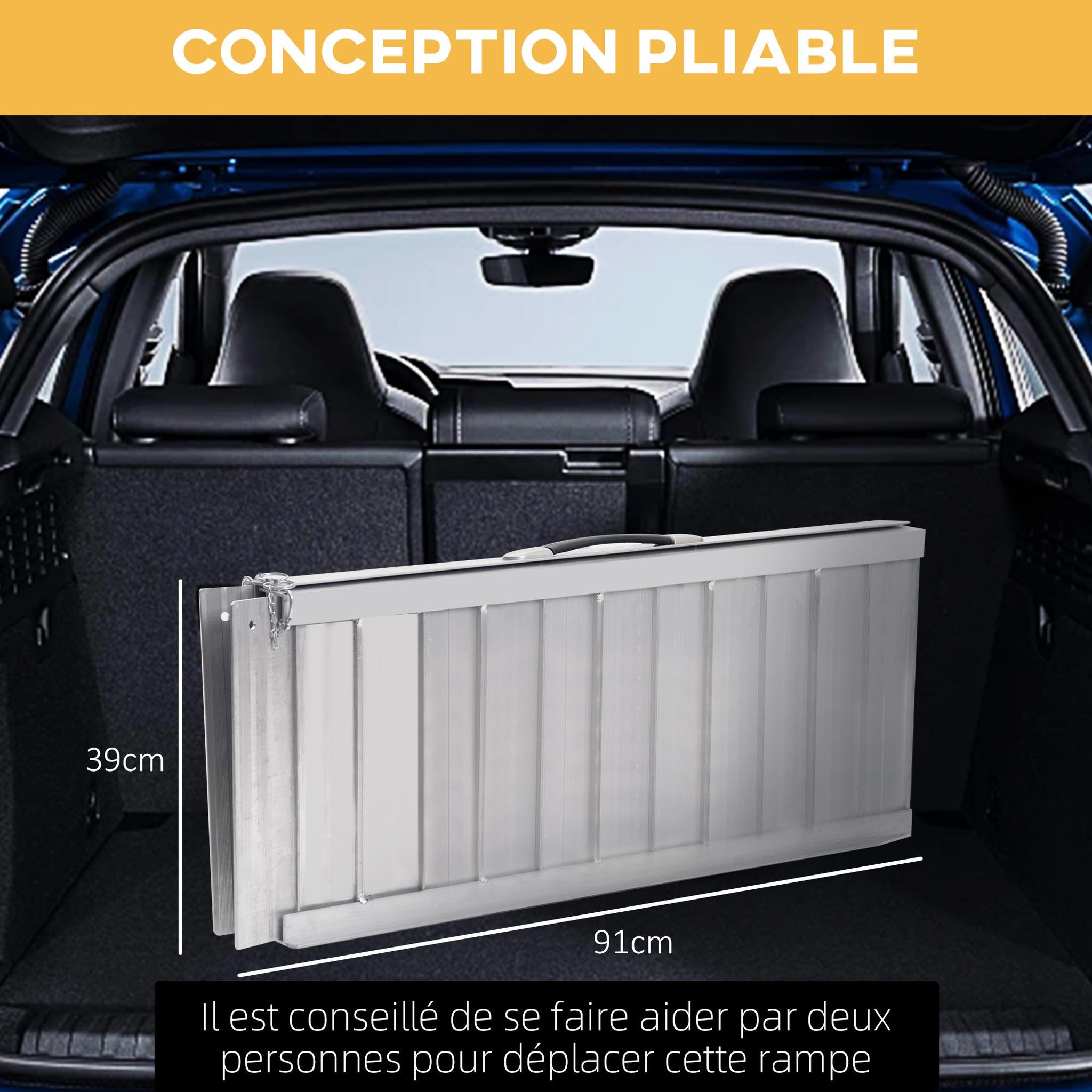 Voir la diapositive 5 : HOMCOM Rampe de fauteuil roulant rampe de chargement antidérapante pliable avec bordures de sécurité max. 270 kg alu