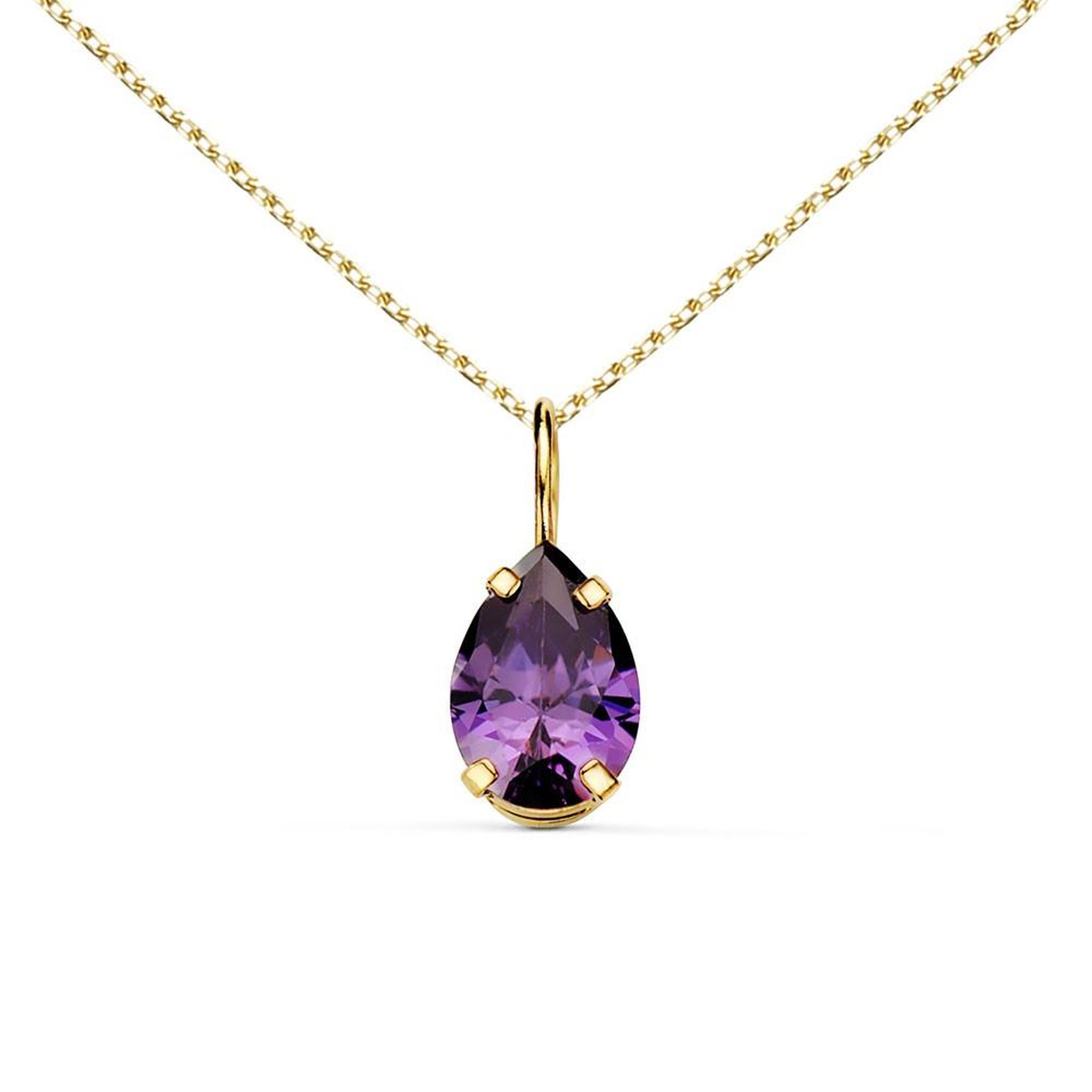 L'ATELIER D'AZUR Collier - Pendentif Or Jaune 18 Carats 750/000 - Zirconium Améthyste - Chaine Dorée