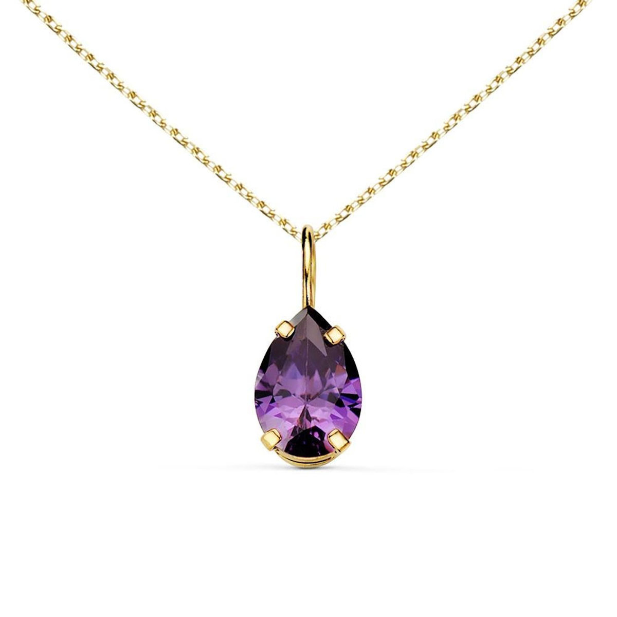 L'ATELIER D'AZUR Collier - Pendentif Or Jaune 18 Carats 750/000 - Zirconium Améthyste - Chaine Dorée