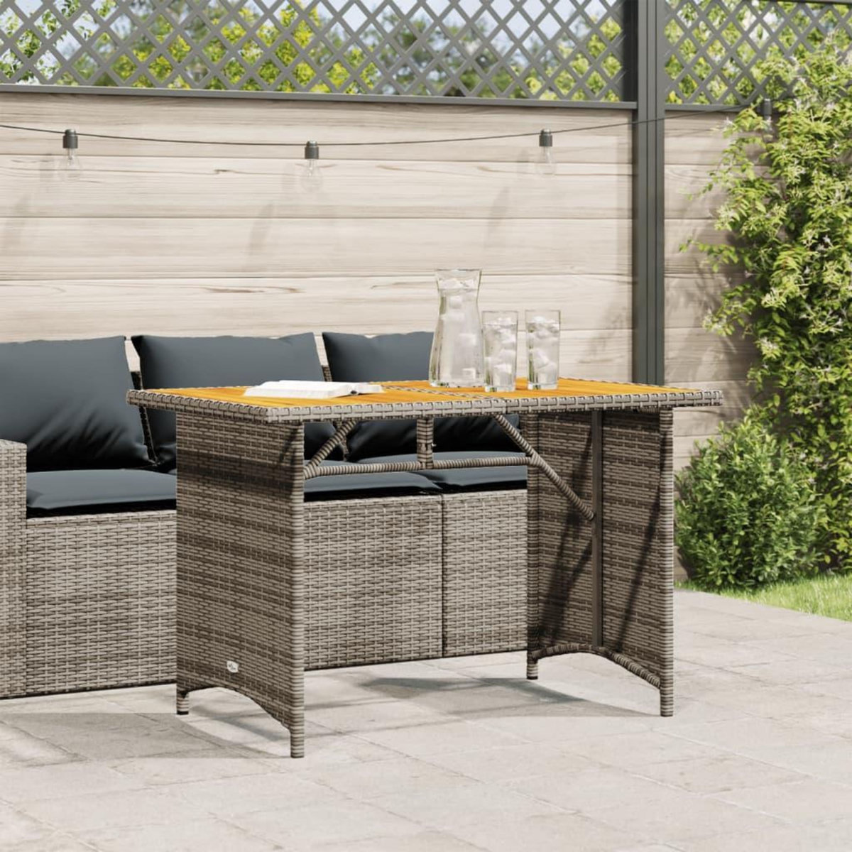 VIDAXL Table de jardin avec dessus en bois gris 110x68x70 cm rotin