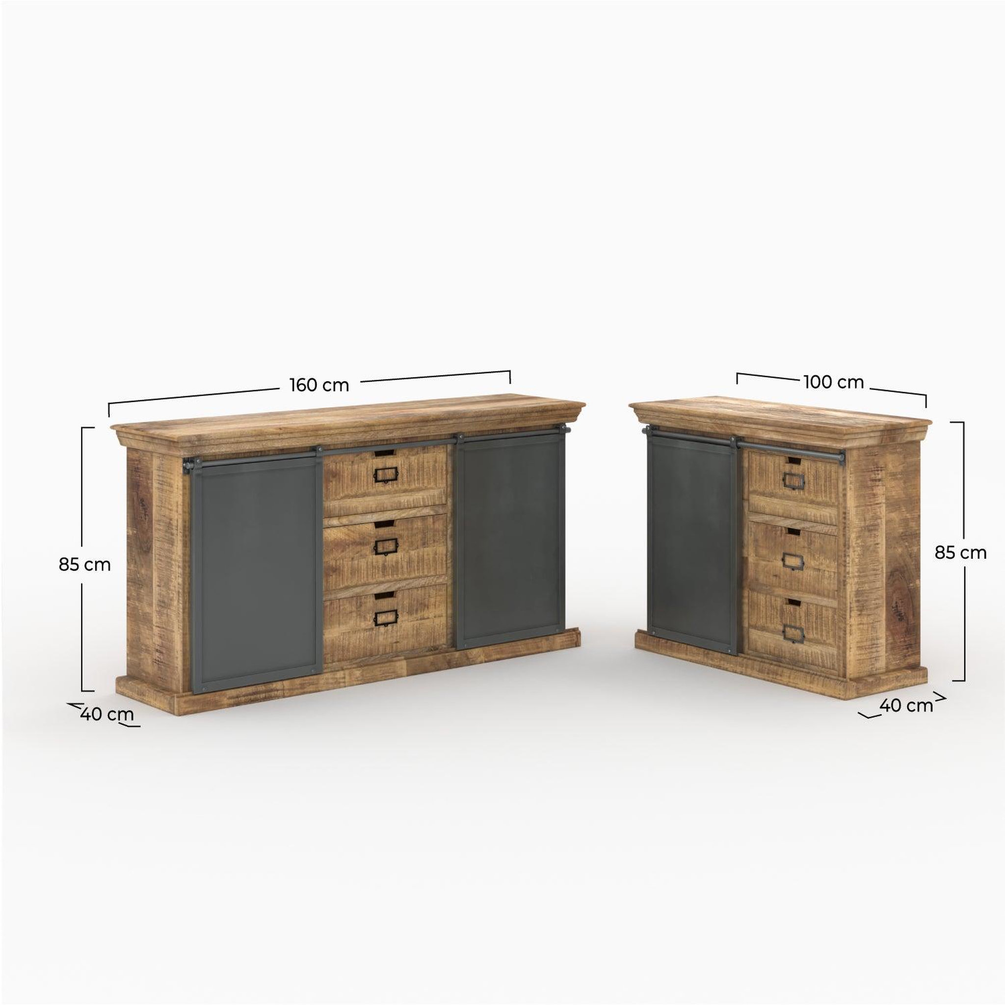 Voir la diapositive 4 : MAISON PAVANE Ensemble 2 buffets moyen et petit en bois de manguier massif-tabuk
