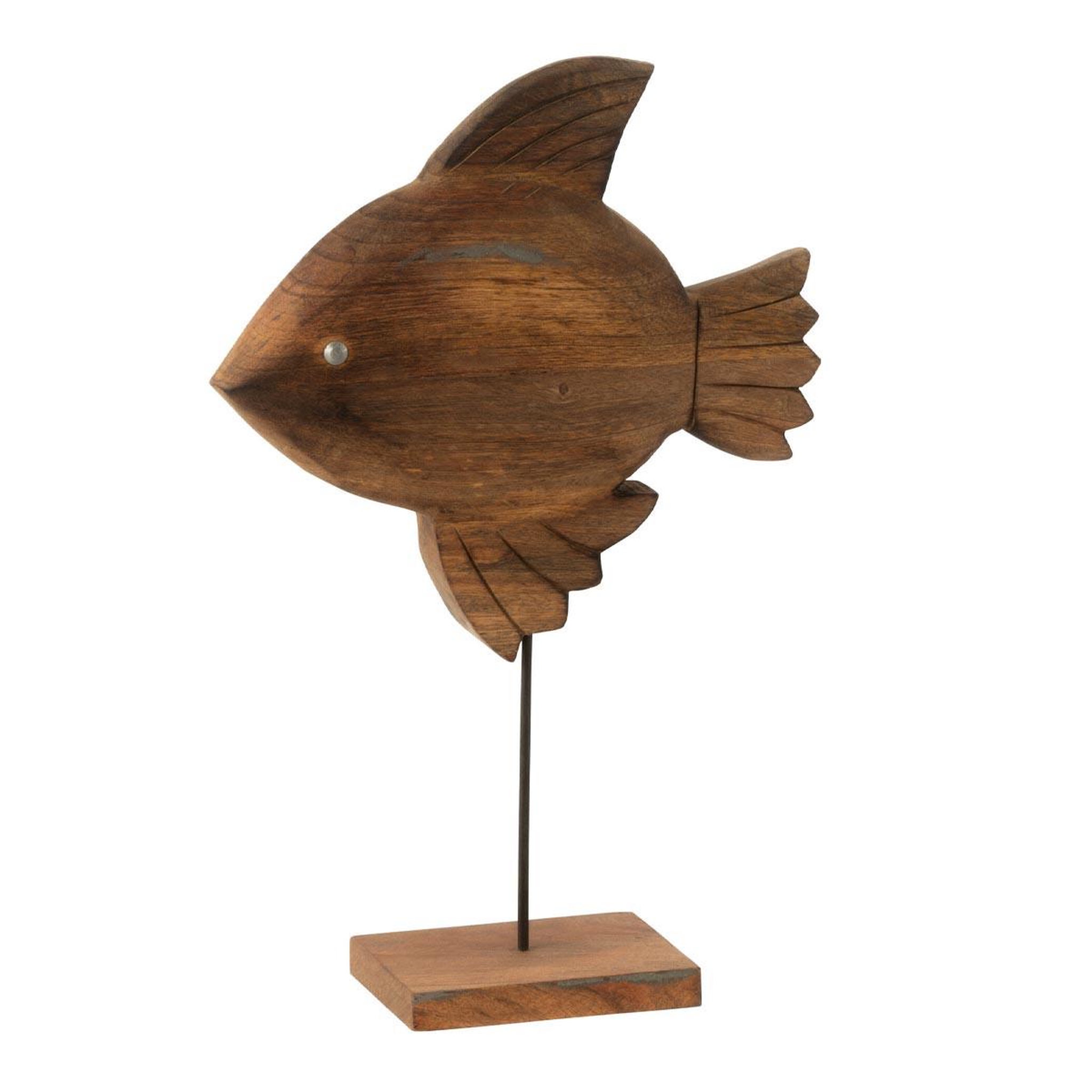 J-LINE Statuette poisson sur pied en bois  antwan  40cm marron