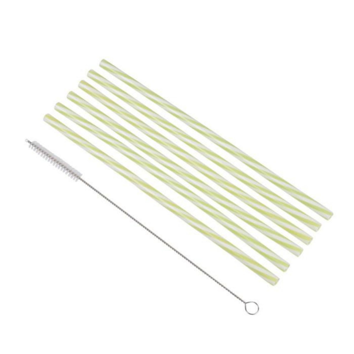 Paris Prix Lot de 6 Pailles & Brosse  Réutilisables  23cm Vert