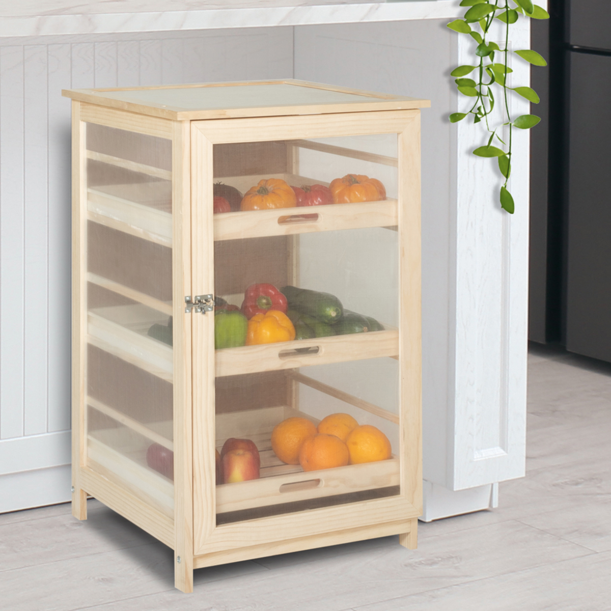 ID MARKET Légumier fruitier en bois VEGGE avec 3 tiroirs amovibles