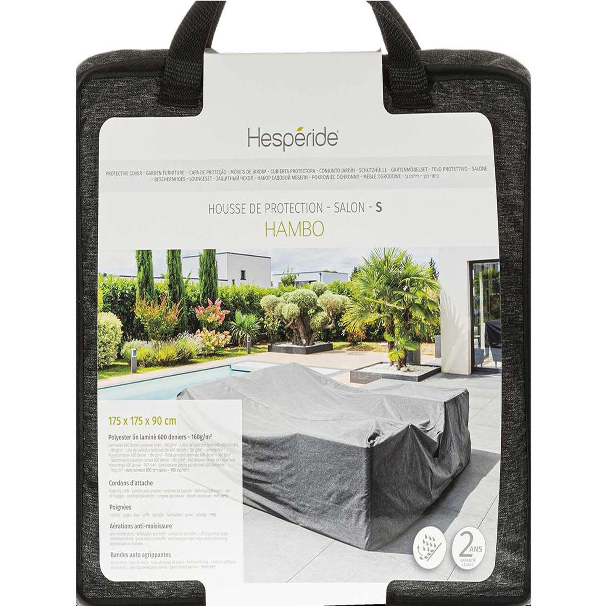 Voir la diapositive 2 : HESPERIDE Housse pour salon de jardin hambo s gris - 175 x 175 x 90 cm - hespéride