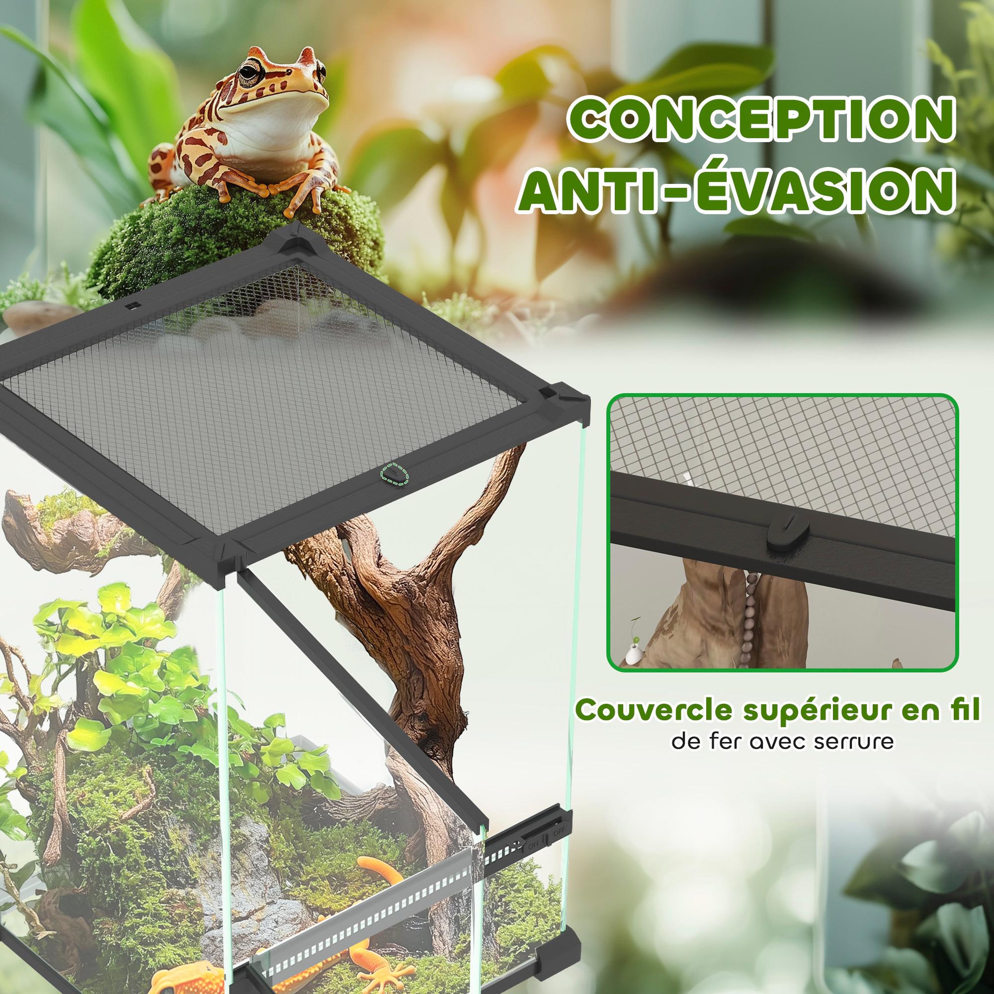 Voir la diapositive 5 : PAWHUT Terrarium vivarium en verre 12L couvercle maille métallique porte noir